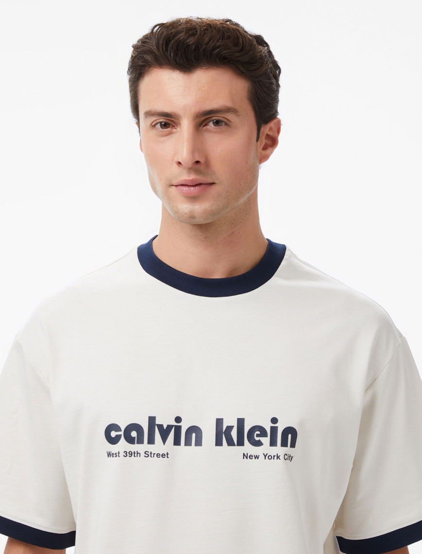 Calvin Klein Retro Logo Ringer Erkek Haki T-Shirt Calvin Klein Retro Logo Ringer Erkek Haki T-Shirt