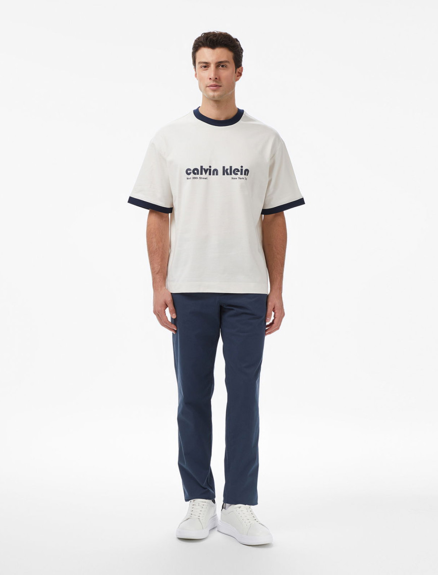 Calvin Klein Retro Logo Ringer Erkek Haki T-Shirt Calvin Klein Retro Logo Ringer Erkek Haki T-Shirt