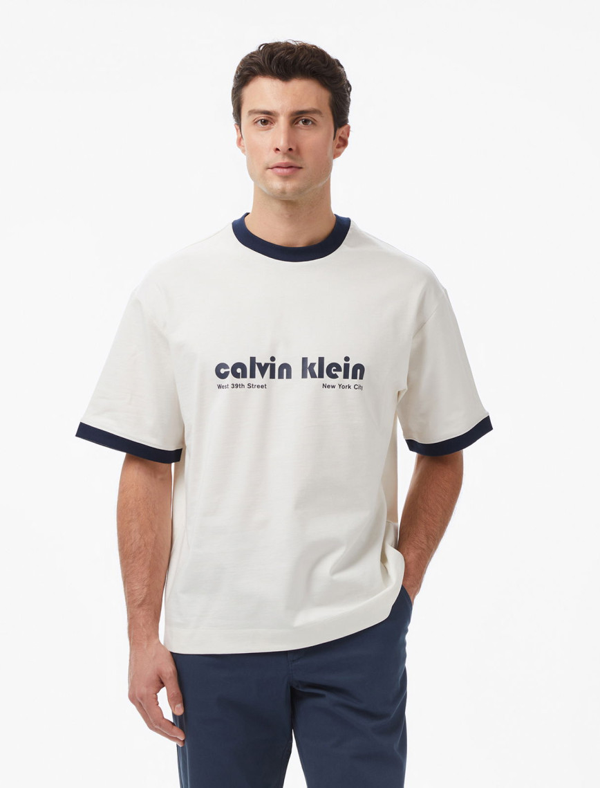Calvin Klein Retro Logo Ringer Erkek Haki T-Shirt Calvin Klein Retro Logo Ringer Erkek Haki T-Shirt