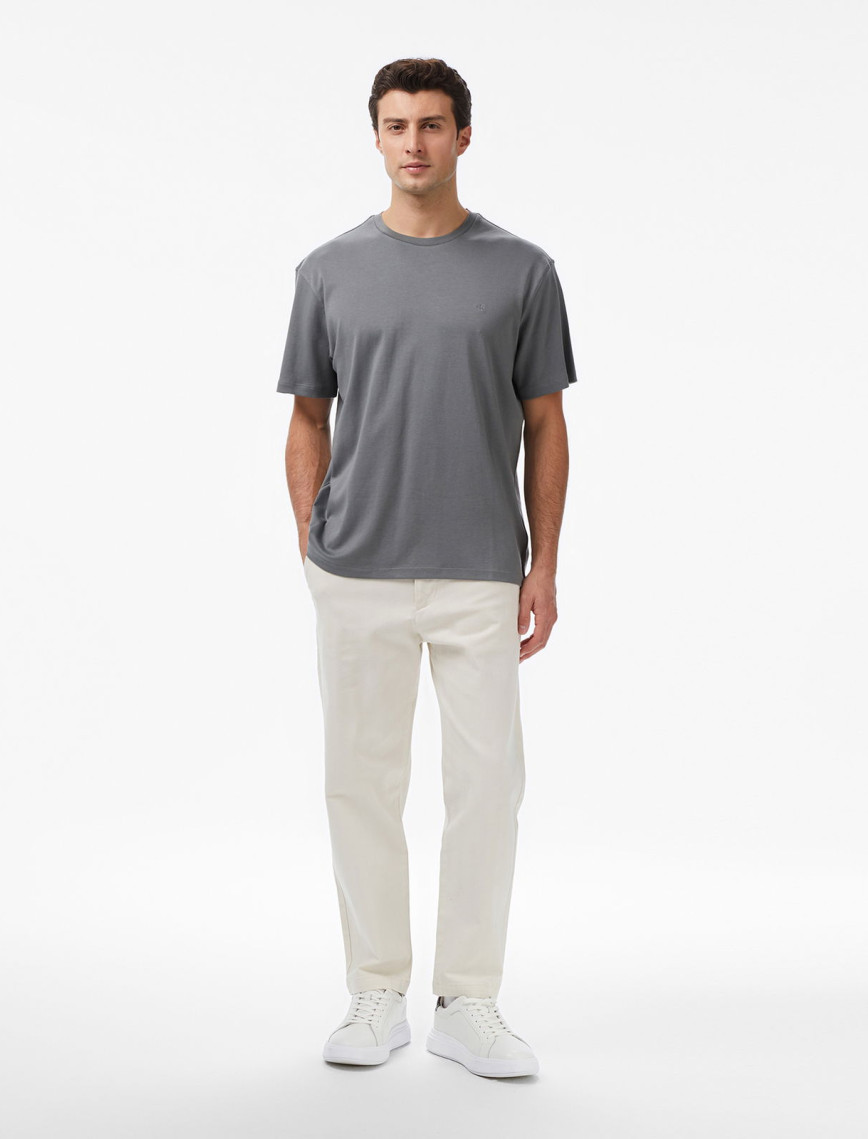 Calvin Klein Supima Chest Crewneck Erkek Gri T-Shirt