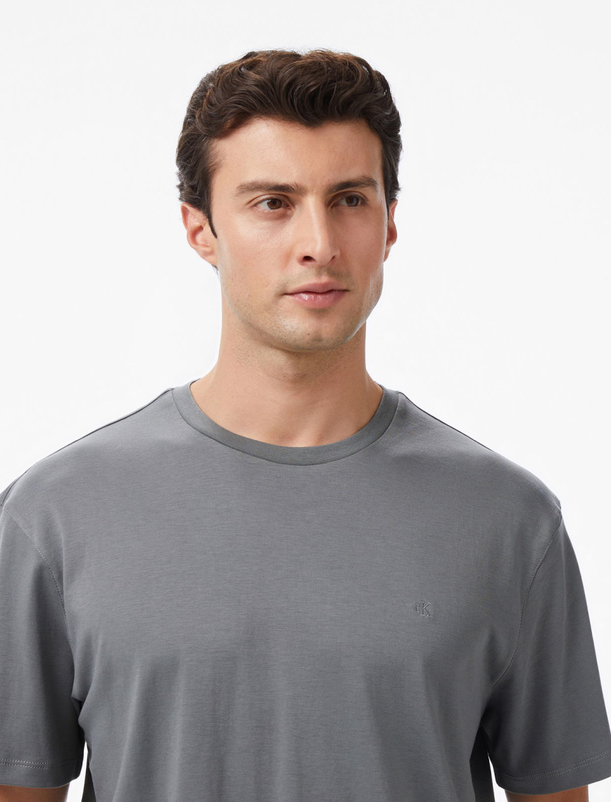 Calvin Klein Supima Chest Crewneck Erkek Gri T-Shirt