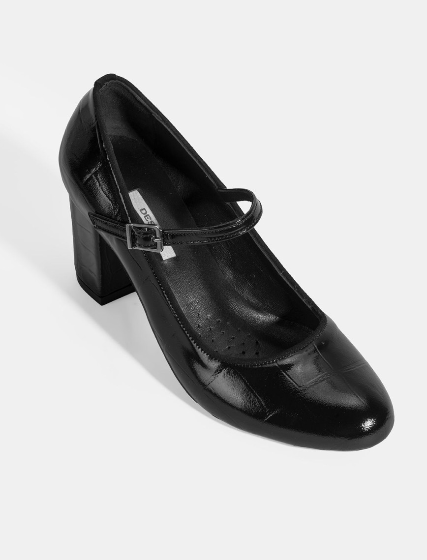 Kadın Siyah Ayarlanabilir Metal Tokalı Mary Jane Topuklu Ayakkabı Kadın Siyah Ayarlanabilir Metal Tokalı Mary Jane Topuklu Ayakkabı