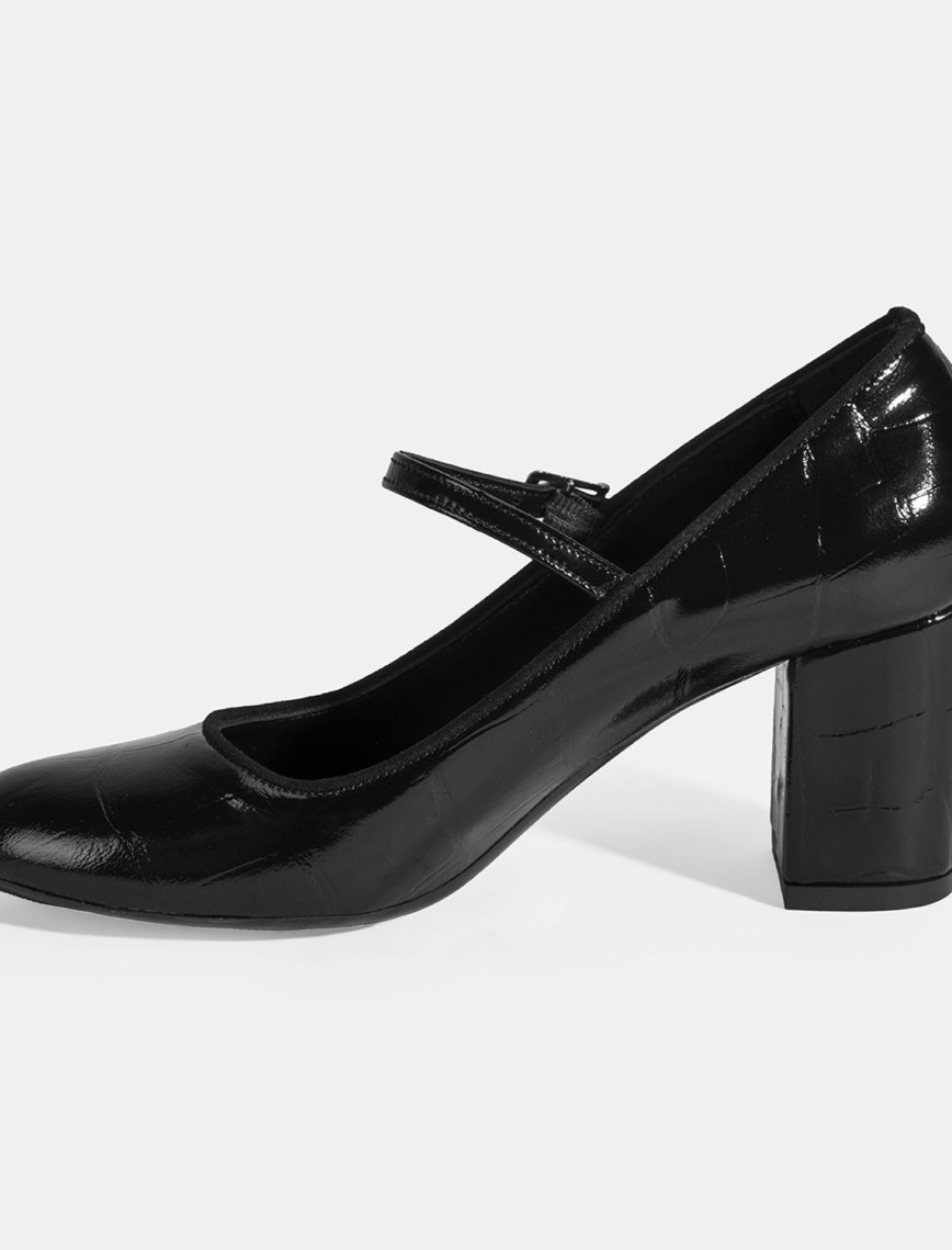 Kadın Siyah Ayarlanabilir Metal Tokalı Mary Jane Topuklu Ayakkabı Kadın Siyah Ayarlanabilir Metal Tokalı Mary Jane Topuklu Ayakkabı