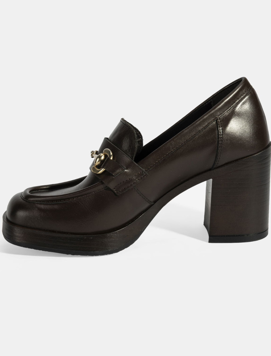 Kadın Kahve Metal Toka Detaylı Kalın Topuklu Loafer Kadın Kahve Metal Toka Detaylı Kalın Topuklu Loafer