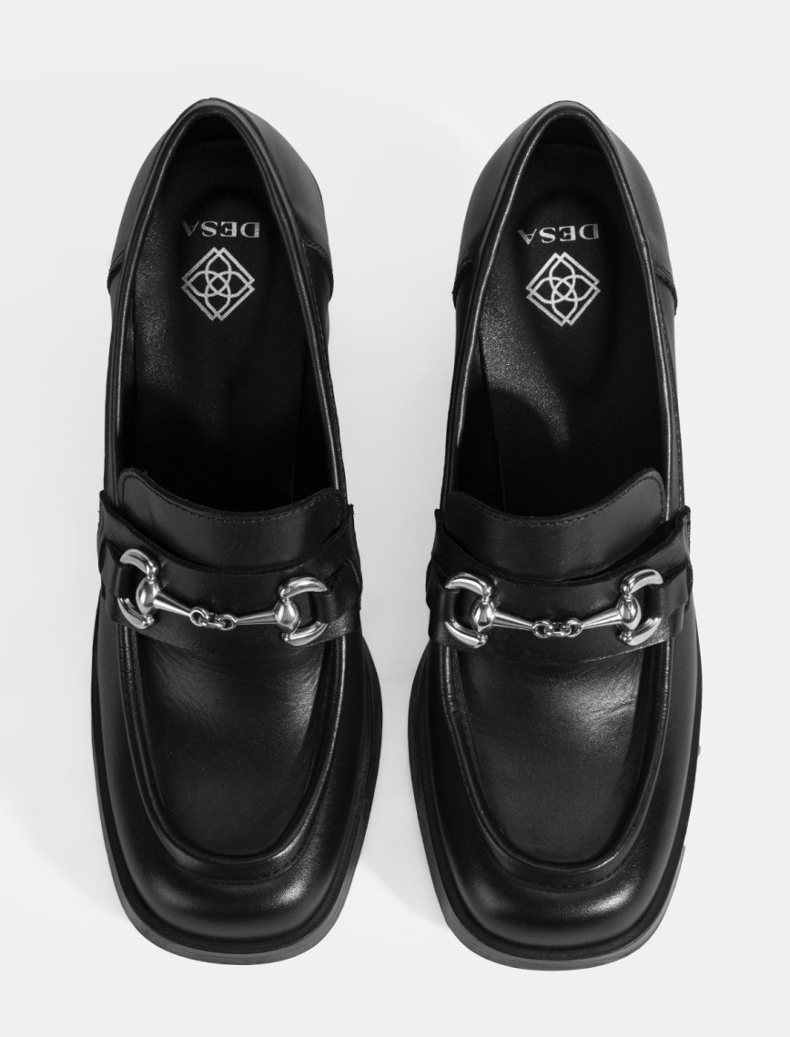 Kadın Siyah Metal Toka Detaylı Kalın Topuklu Loafer Kadın Siyah Metal Toka Detaylı Kalın Topuklu Loafer