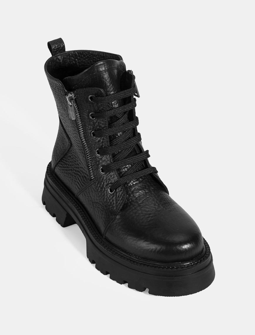 Kadın Siyah Bağcıklı Deri Postal Bot Kadın Siyah Bağcıklı Deri Postal Bot