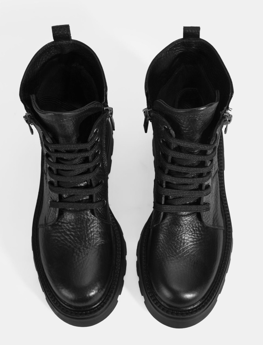 Kadın Siyah Bağcıklı Deri Postal Bot Kadın Siyah Bağcıklı Deri Postal Bot