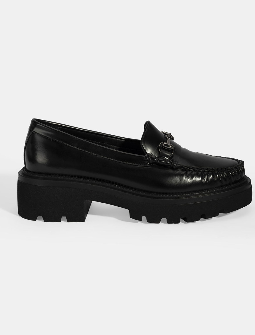 Kadın Siyah Metal Toka Detaylı Deri Loafer Kadın Siyah Metal Toka Detaylı Deri Loafer