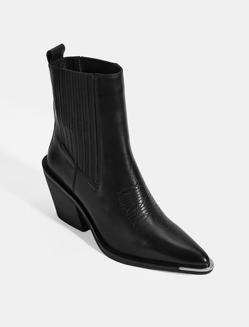 Kadın Siyah Kalın Topuklu Deri Bot Kadın Siyah Kalın Topuklu Deri Bot