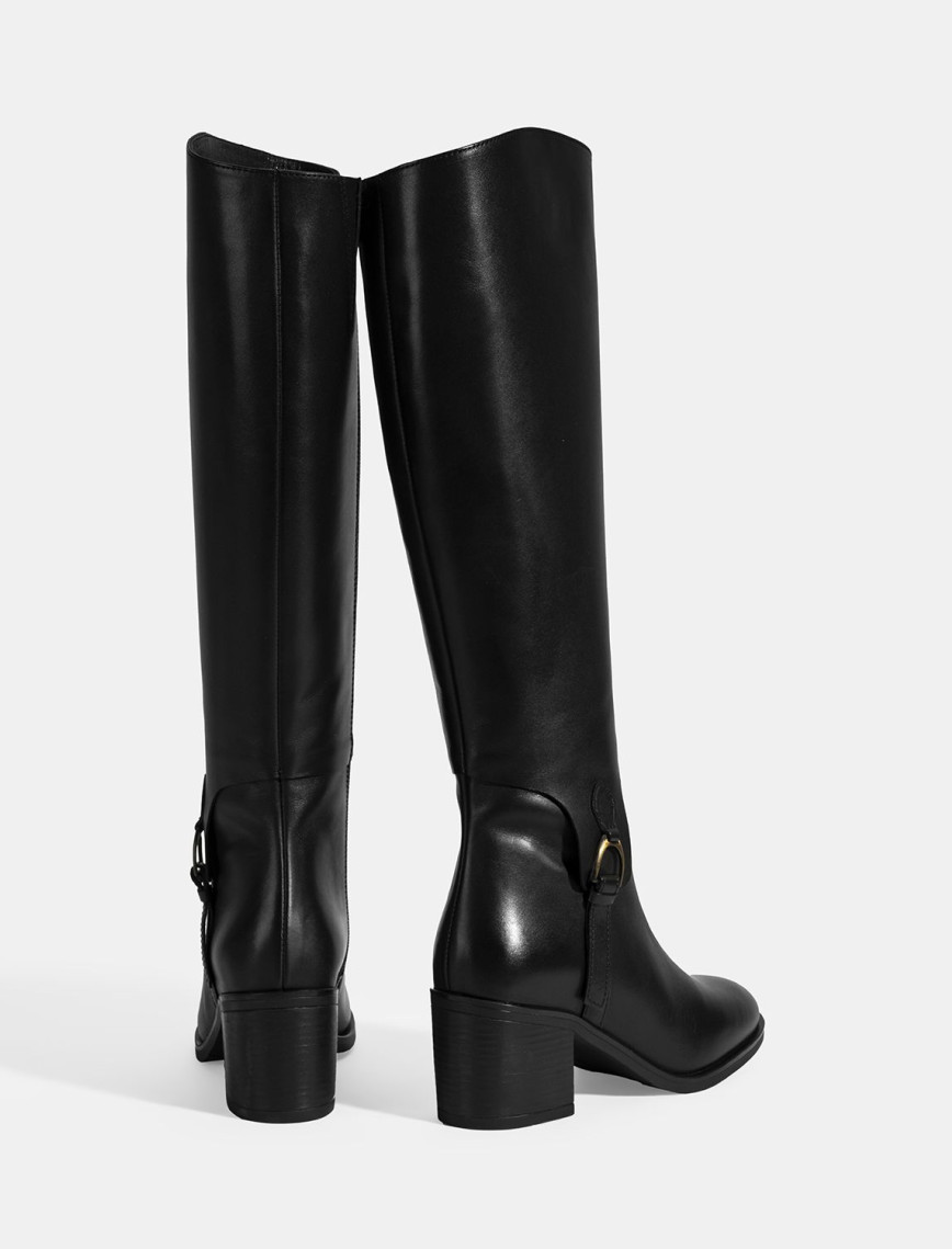 Kadın Siyah Kalın Topuklu Deri Çizme Kadın Siyah Kalın Topuklu Deri Çizme