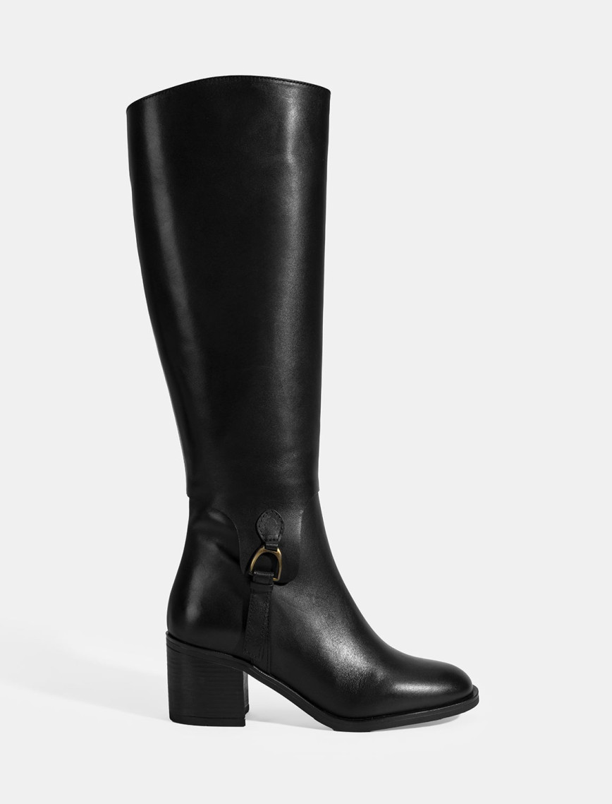 Kadın Siyah Kalın Topuklu Deri Çizme Kadın Siyah Kalın Topuklu Deri Çizme