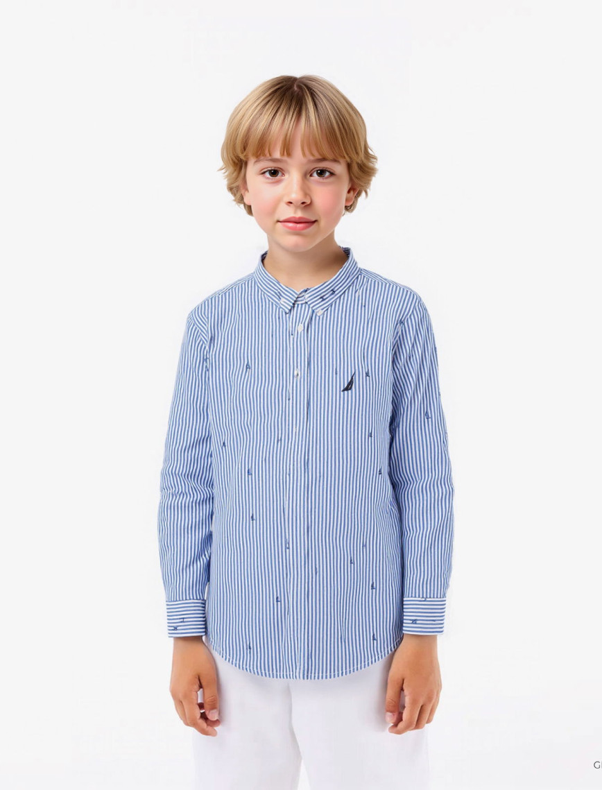 Nautica Erkek Çocuk Mavi Classic Fit Çizgili Gömlek Nautica Erkek Çocuk Mavi Classic Fit Çizgili Gömlek