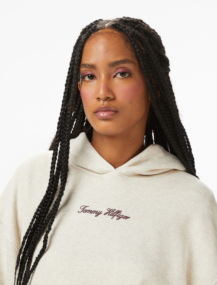 Tommy Hilfiger Classic Script Kadın Bej Hoodie Tommy Hilfiger Classic Script Kadın Bej Hoodie
