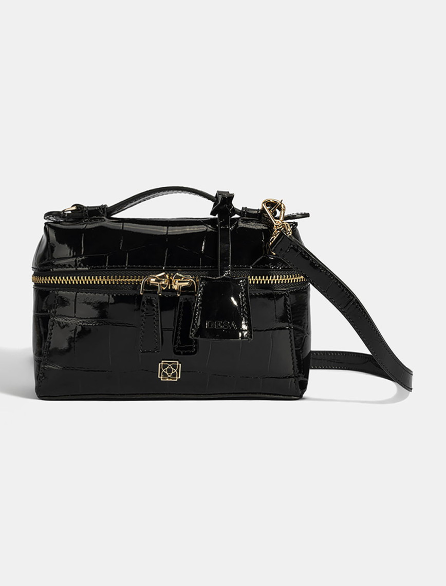 Kadın Siyah Kroko Baskılı Mini Deri El Çantası Kadın Siyah Kroko Baskılı Mini Deri El Çantası