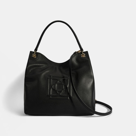 Kadın Siyah Logo Baskılı Deri Omuz Çantası