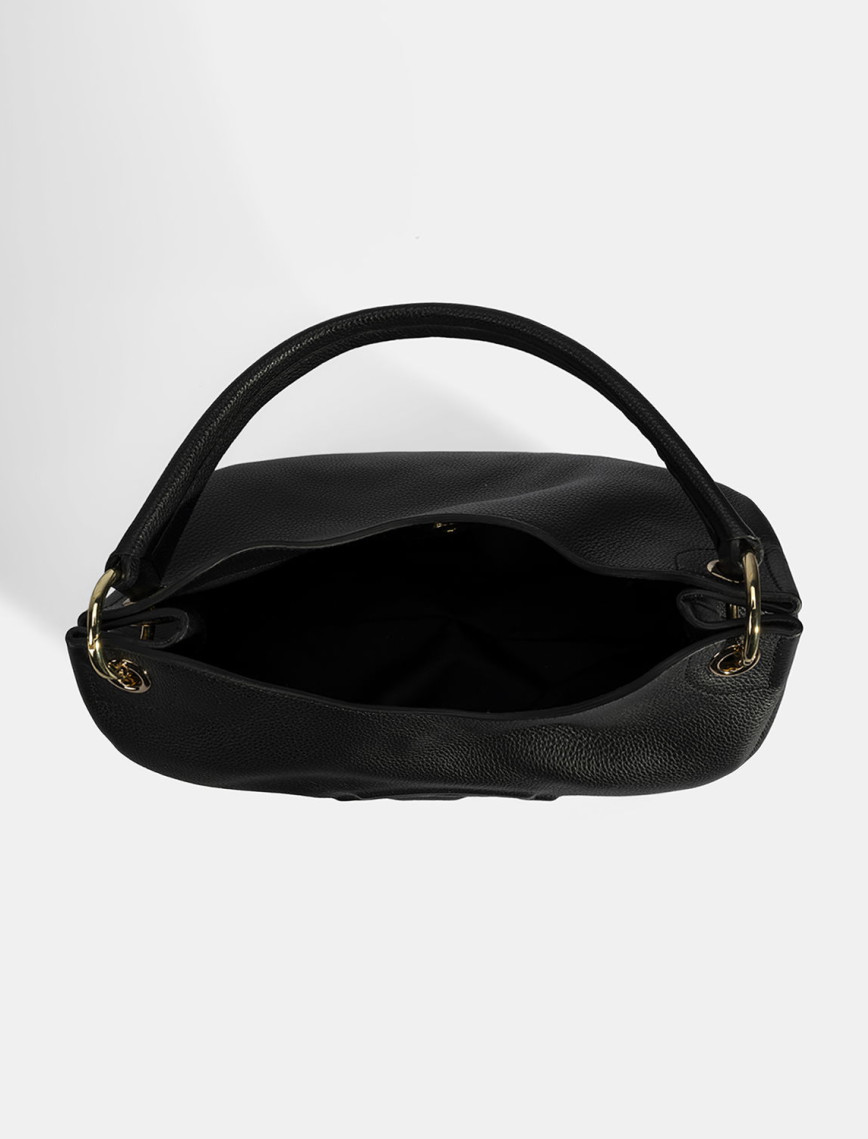 Kadın Siyah Logo Baskılı Deri Omuz Çantası Kadın Siyah Logo Baskılı Deri Omuz Çantası