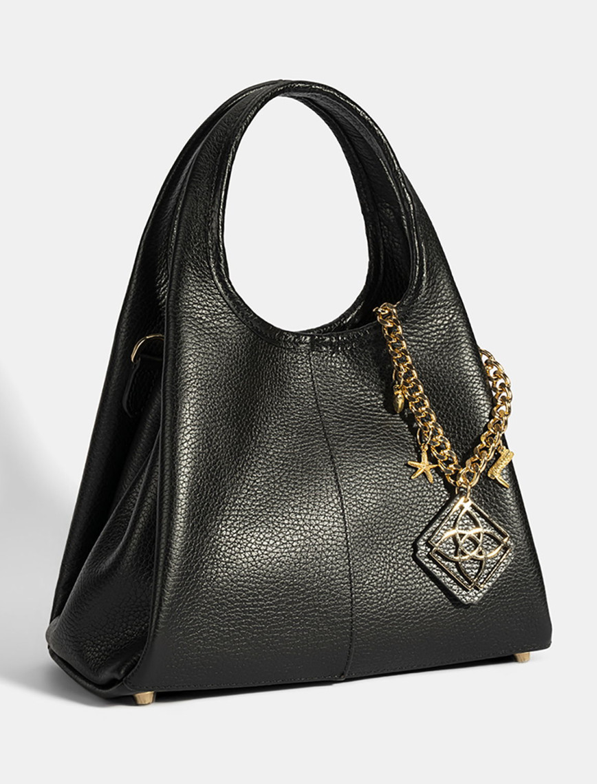 Kadın Siyah Charm Aksesuarlı Deri El Çantası Kadın Siyah Charm Aksesuarlı Deri El Çantası