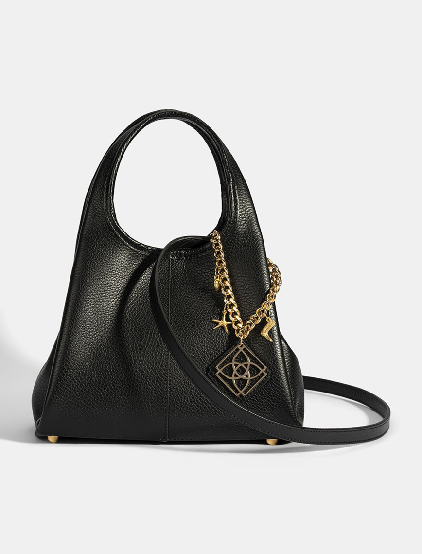 Kadın Siyah Charm Aksesuarlı Deri El Çantası Kadın Siyah Charm Aksesuarlı Deri El Çantası