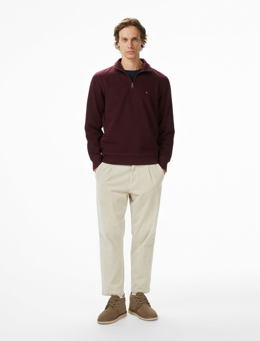 Tommy Hilfiger Essential Fleece 1/4 Erkek Kırmızı Yarım Fermuarlı Sweatshirt Tommy Hilfiger Essential Fleece 1/4 Erkek Kırmızı Yarım Fermuarlı Sweatshirt