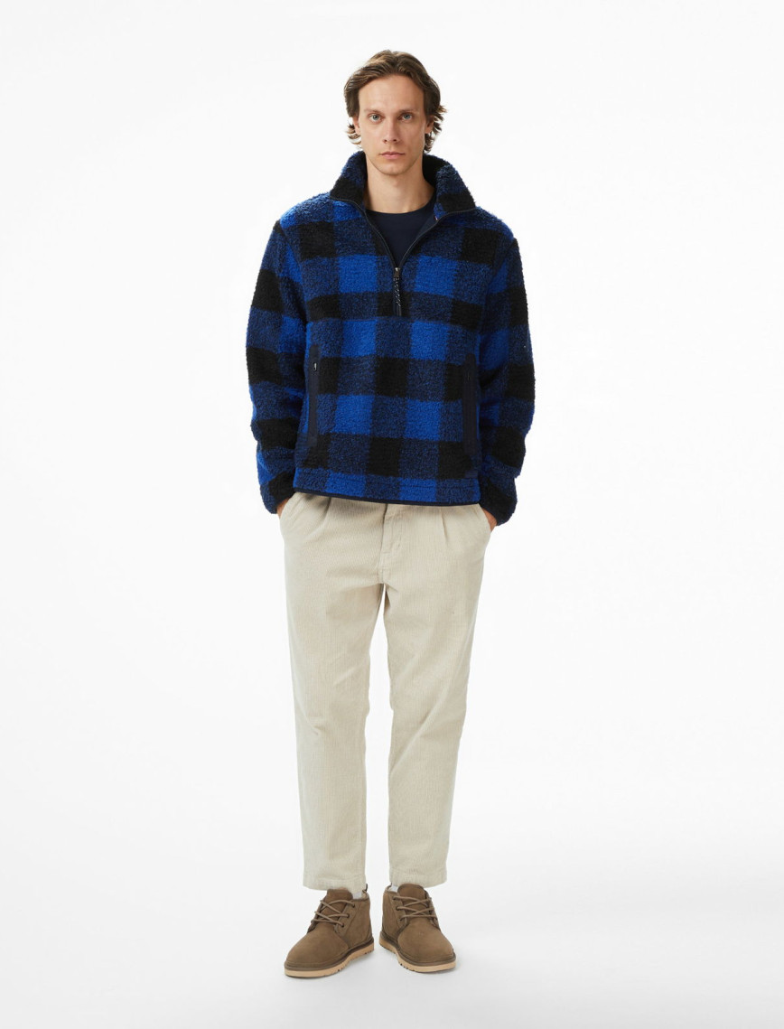 Tommy Hilfiger Teddy Fleece Check Pull Over Erkek Mavi Sweatshirt Tommy Hilfiger Teddy Fleece Check Pull Over Erkek Mavi Sweatshirt