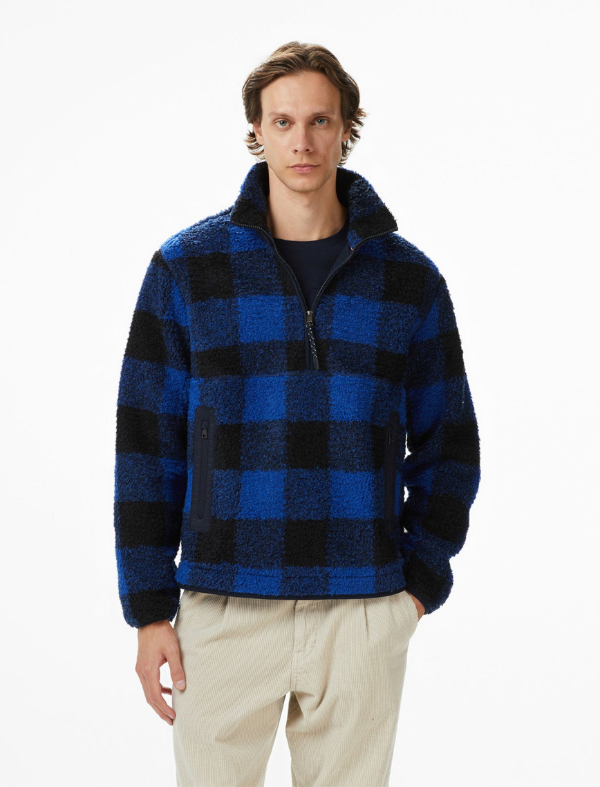 Tommy Hilfiger Teddy Fleece Check Pull Over Erkek Mavi Sweatshirt Tommy Hilfiger Teddy Fleece Check Pull Over Erkek Mavi Sweatshirt