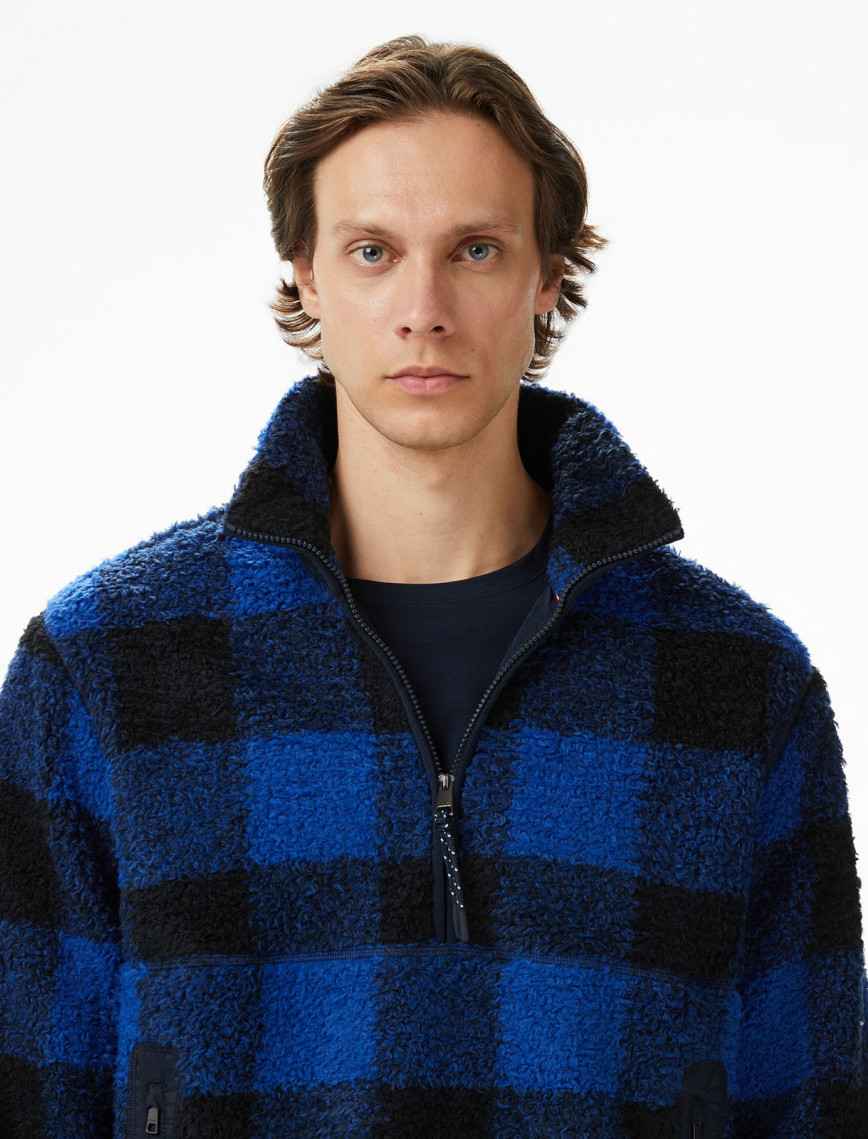 Tommy Hilfiger Teddy Fleece Check Pull Over Erkek Mavi Sweatshirt Tommy Hilfiger Teddy Fleece Check Pull Over Erkek Mavi Sweatshirt