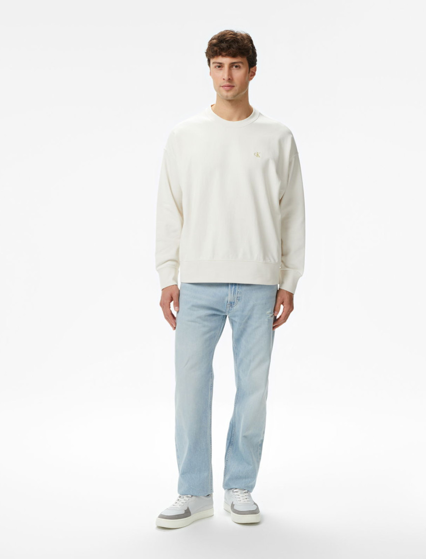 Calvin Klein Premium Terry Monogram Erkek Beyaz Sweatshirt Calvin Klein Premium Terry Monogram Erkek Beyaz Sweatshirt