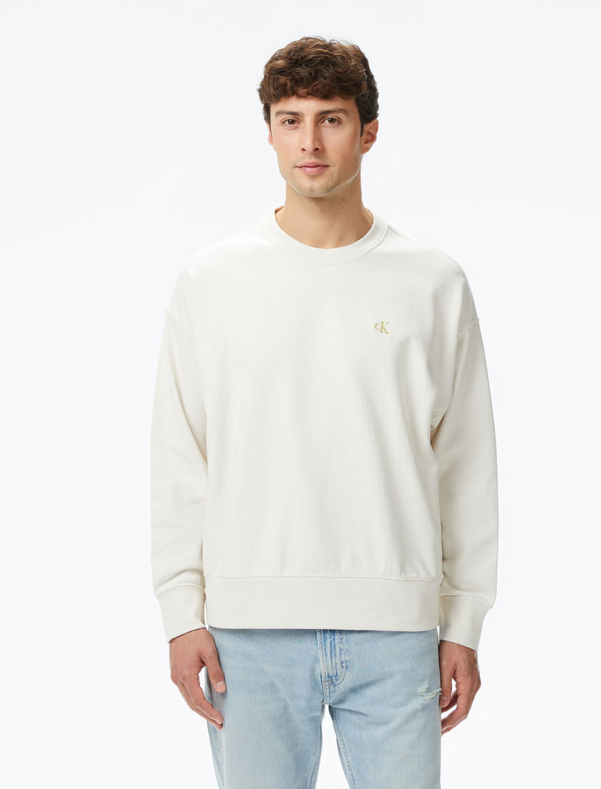 Calvin Klein Premium Terry Monogram Erkek Beyaz Sweatshirt Calvin Klein Premium Terry Monogram Erkek Beyaz Sweatshirt