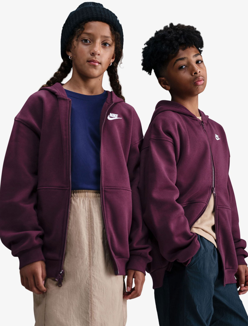 Nike Sportswear Club Fleece Oversized Çocuk Bordo Kapüşonlu Eşofman Üstü Nike Sportswear Club Fleece Oversized Çocuk Bordo Kapüşonlu Eşofman Üstü