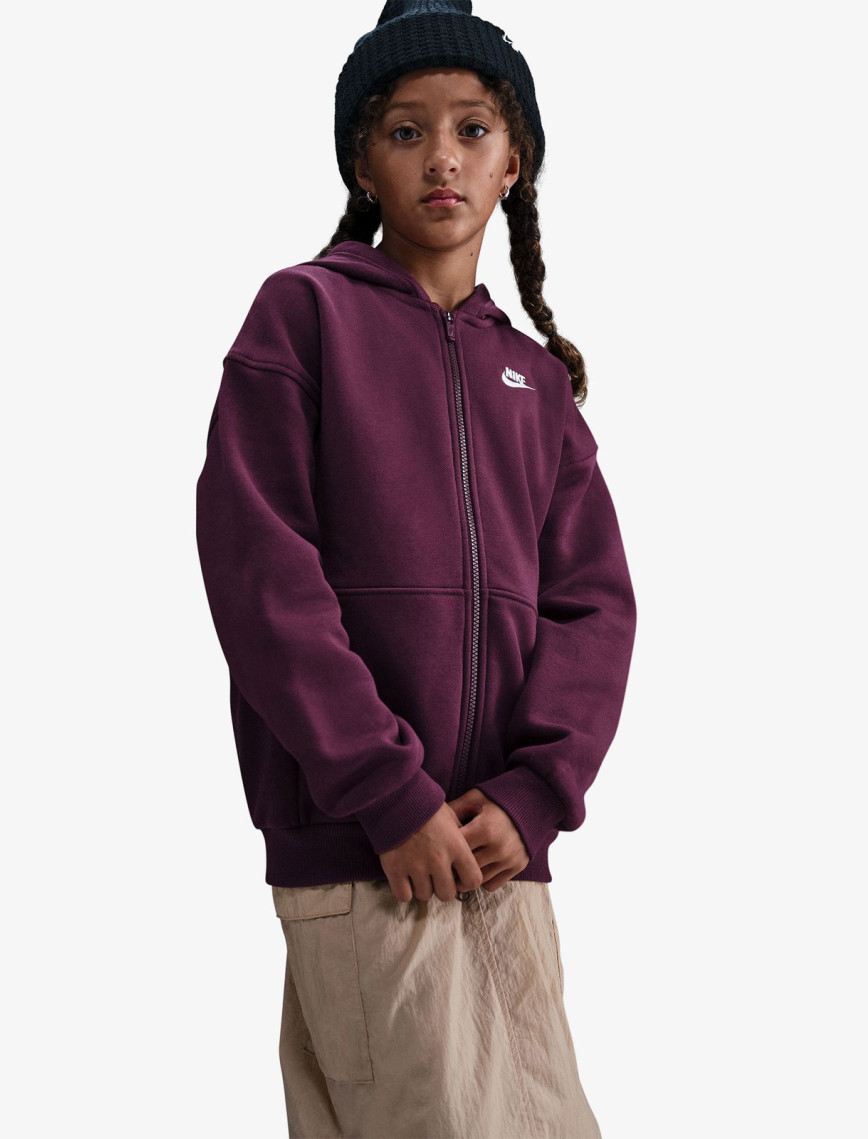 Nike Sportswear Club Fleece Oversized Çocuk Bordo Kapüşonlu Eşofman Üstü Nike Sportswear Club Fleece Oversized Çocuk Bordo Kapüşonlu Eşofman Üstü