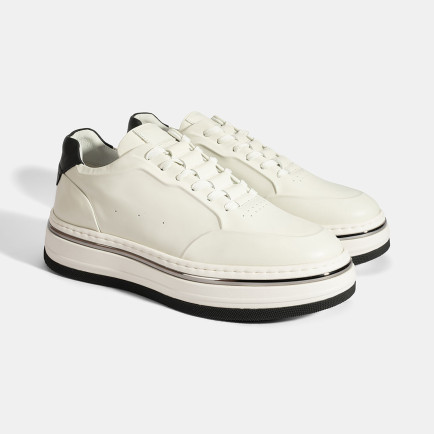 Erkek Beyaz Bağcıklı Deri Spor Ayakkabı