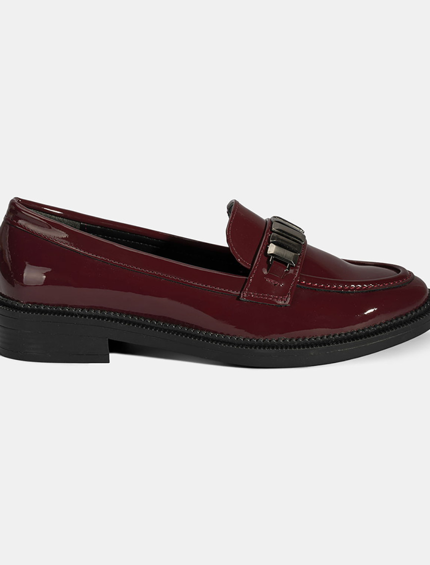 Kadın Bordo Metal Aksesuarlı Loafer Kadın Bordo Metal Aksesuarlı Loafer