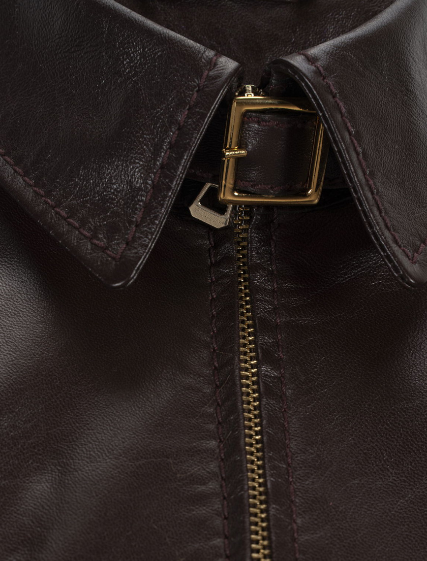 Kadın Bordo Gömlek Yakalı Fit Deri Ceket Kadın Bordo Gömlek Yakalı Fit Deri Ceket