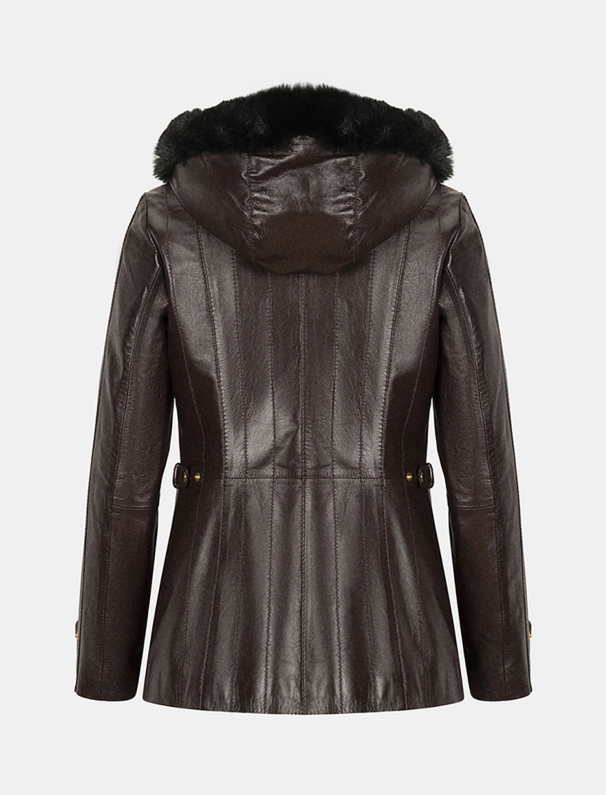 Kadın Bordo Kapüşonlu Deri Mont Kadın Bordo Kapüşonlu Deri Mont