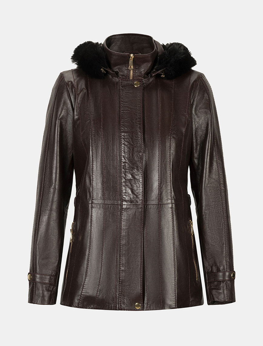 Kadın Bordo Kapüşonlu Deri Mont Kadın Bordo Kapüşonlu Deri Mont