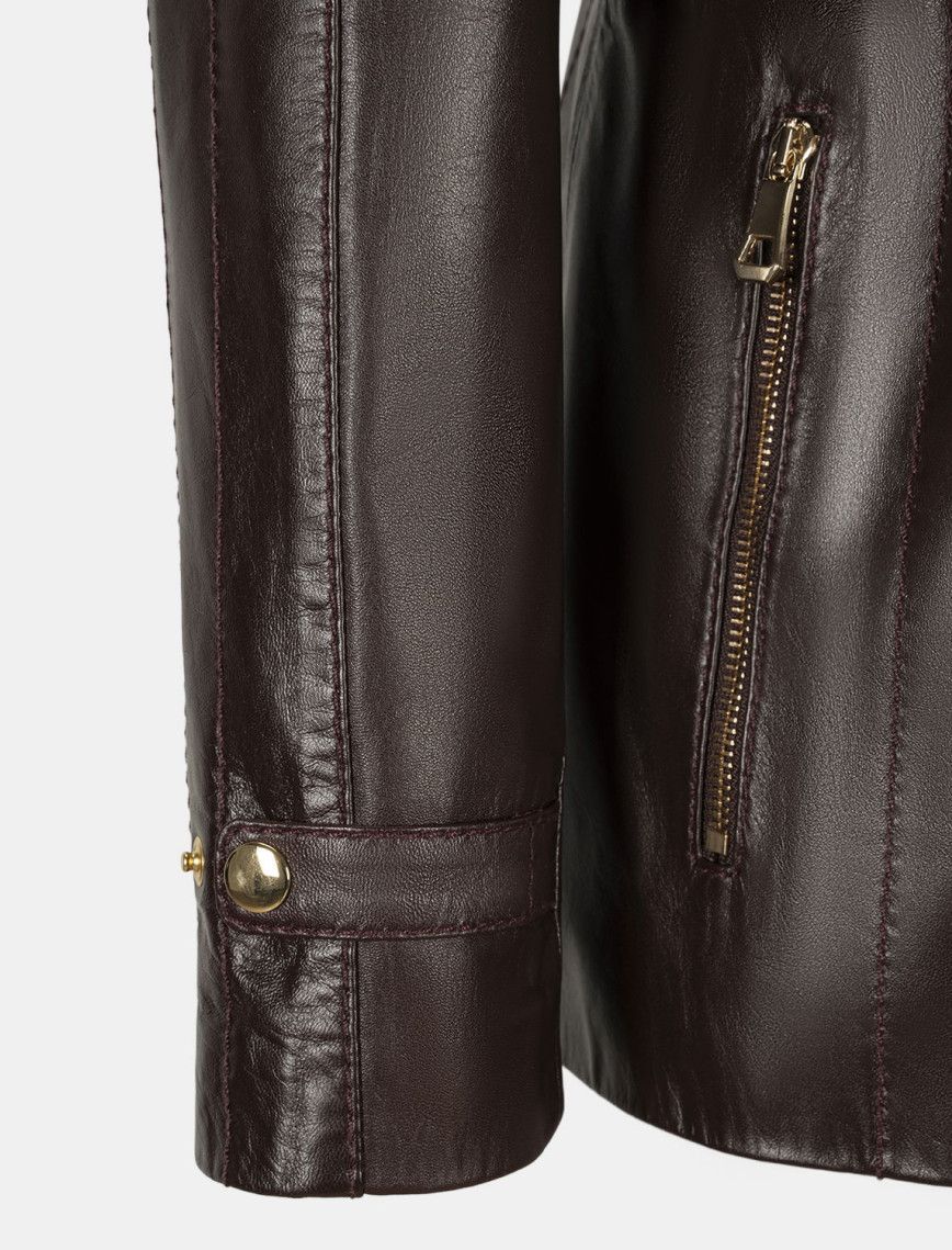 Kadın Bordo Kapüşonlu Deri Mont Kadın Bordo Kapüşonlu Deri Mont