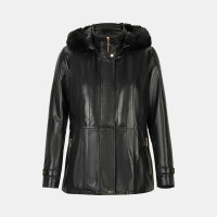Kadın Siyah Kapüşonlu Deri Mont Kadın Siyah Kapüşonlu Deri Mont