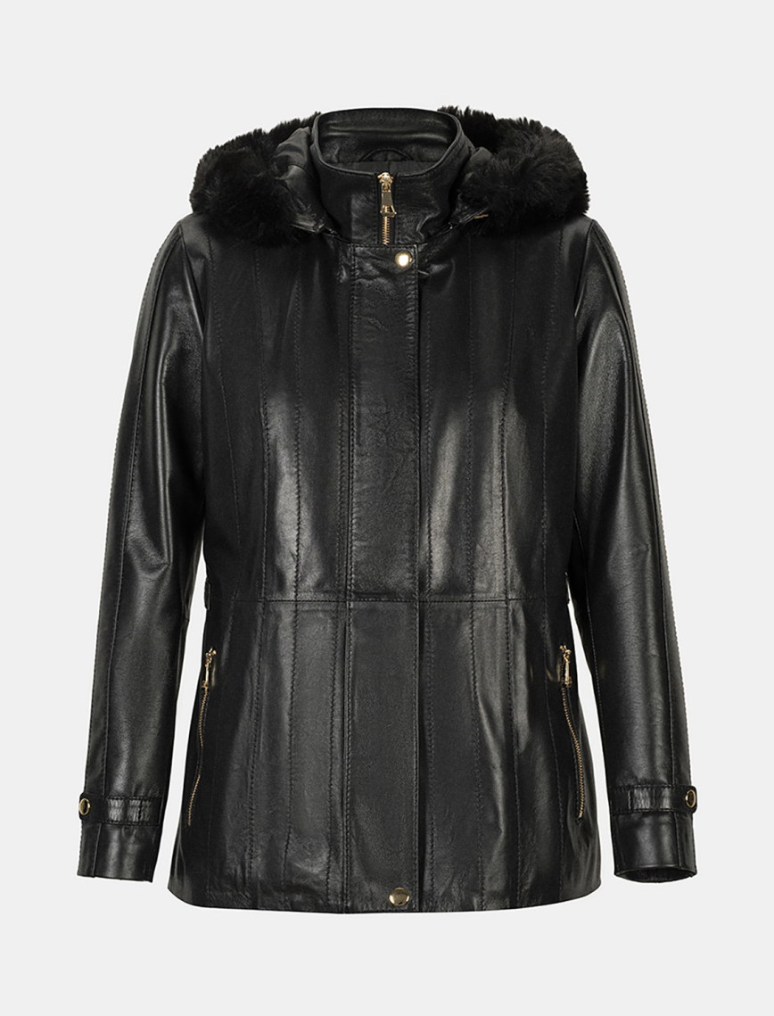 Kadın Bordo Kapüşonlu Deri Mont Kadın Bordo Kapüşonlu Deri Mont