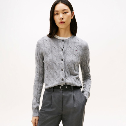 Tommy Hilfiger Soft Wool Cable Cardigan Kadın Gri Triko Tommy Hilfiger Soft Wool Cable Cardigan Kadın Gri Triko