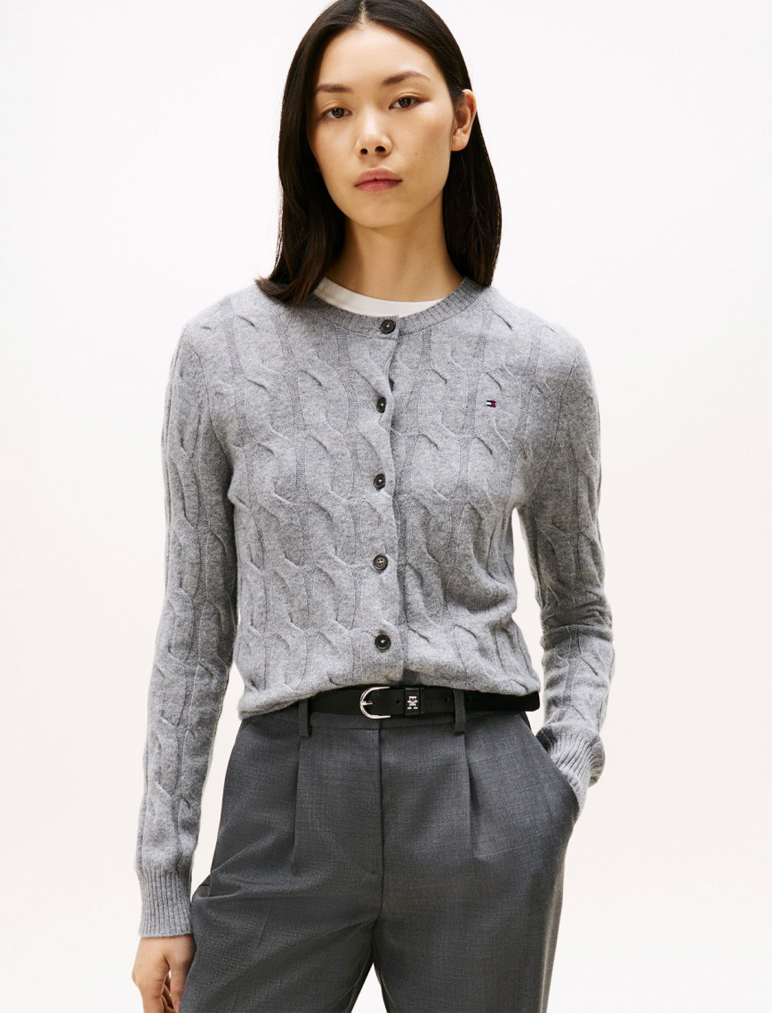 Tommy Hilfiger Soft Wool Cable Cardigan Kadın Bej Hırka Tommy Hilfiger Soft Wool Cable Cardigan Kadın Bej Hırka