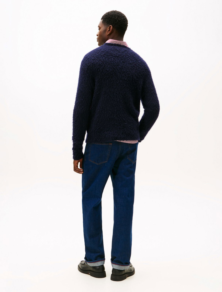 Tommy Hilfiger Alpaca Blend Big Flag Yuvarlak Yaka Erkek Mavi Kazak Tommy Hilfiger Alpaca Blend Big Flag Yuvarlak Yaka Erkek Mavi Kazak