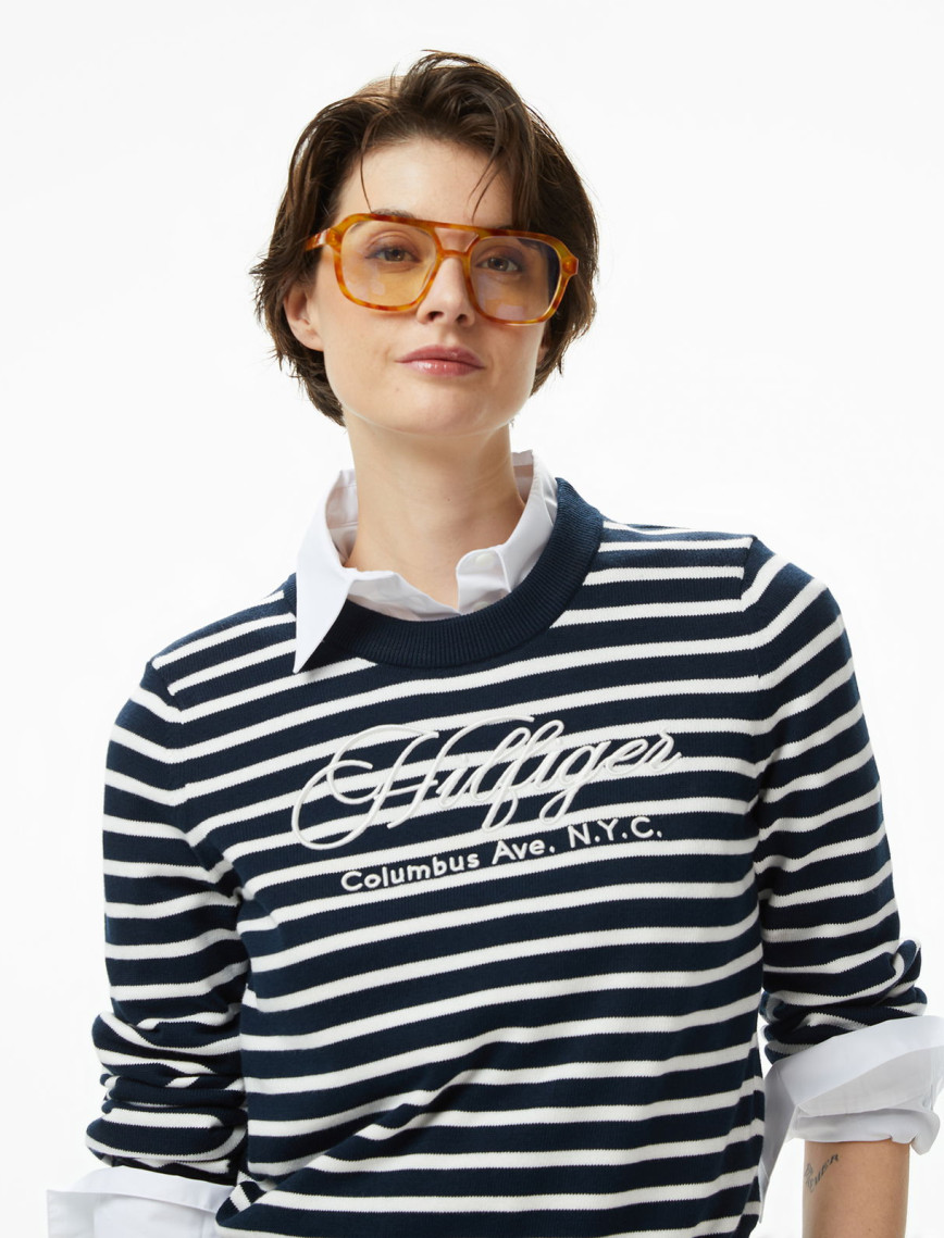 Tommy Hilfiger Graphic Kadın Mavi Kazak Tommy Hilfiger Graphic Kadın Mavi Kazak