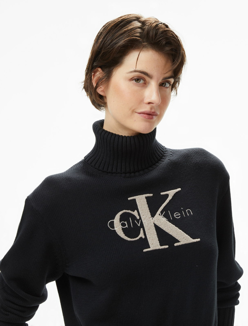 Calvin Klein Chenille Monologo Kadın Siyah Triko Calvin Klein Chenille Monologo Kadın Siyah Triko
