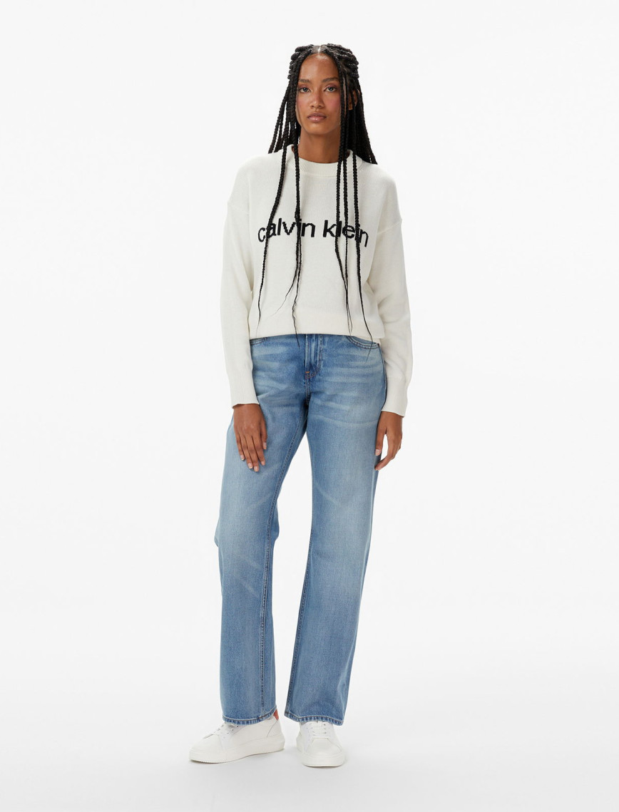 Calvin Klein Cotton Graphic Pullover Kadın Beyaz Triko Calvin Klein Cotton Graphic Pullover Kadın Beyaz Triko