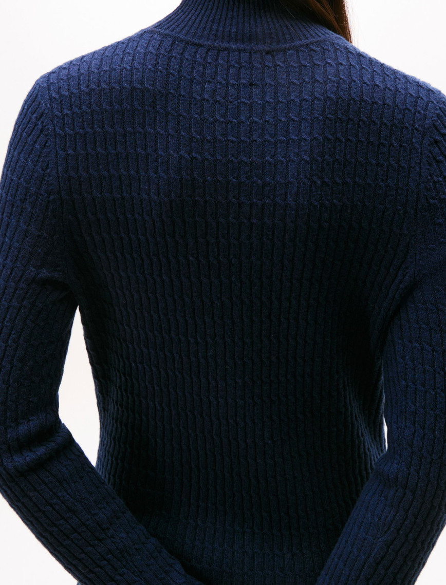 Tommy Hilfiger Wool Cash Cable Kadın Mavi Elbise