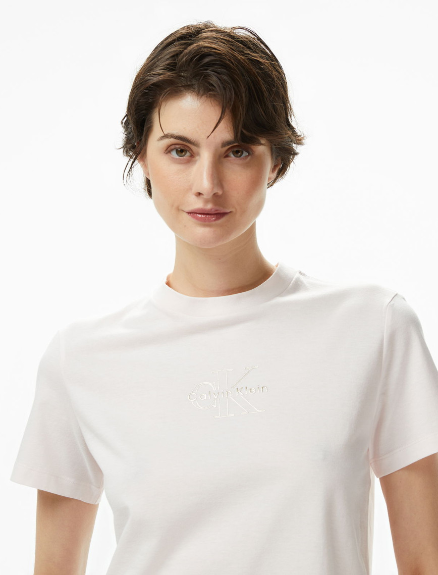 Calvin Klein Classic Foil Monologo Kadın Pembe T-Shirt