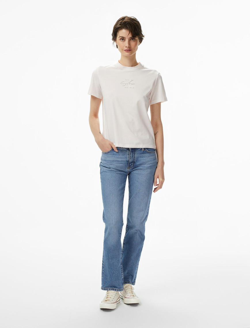 Calvin Klein Classic Foil Monologo Kadın Pembe T-Shirt