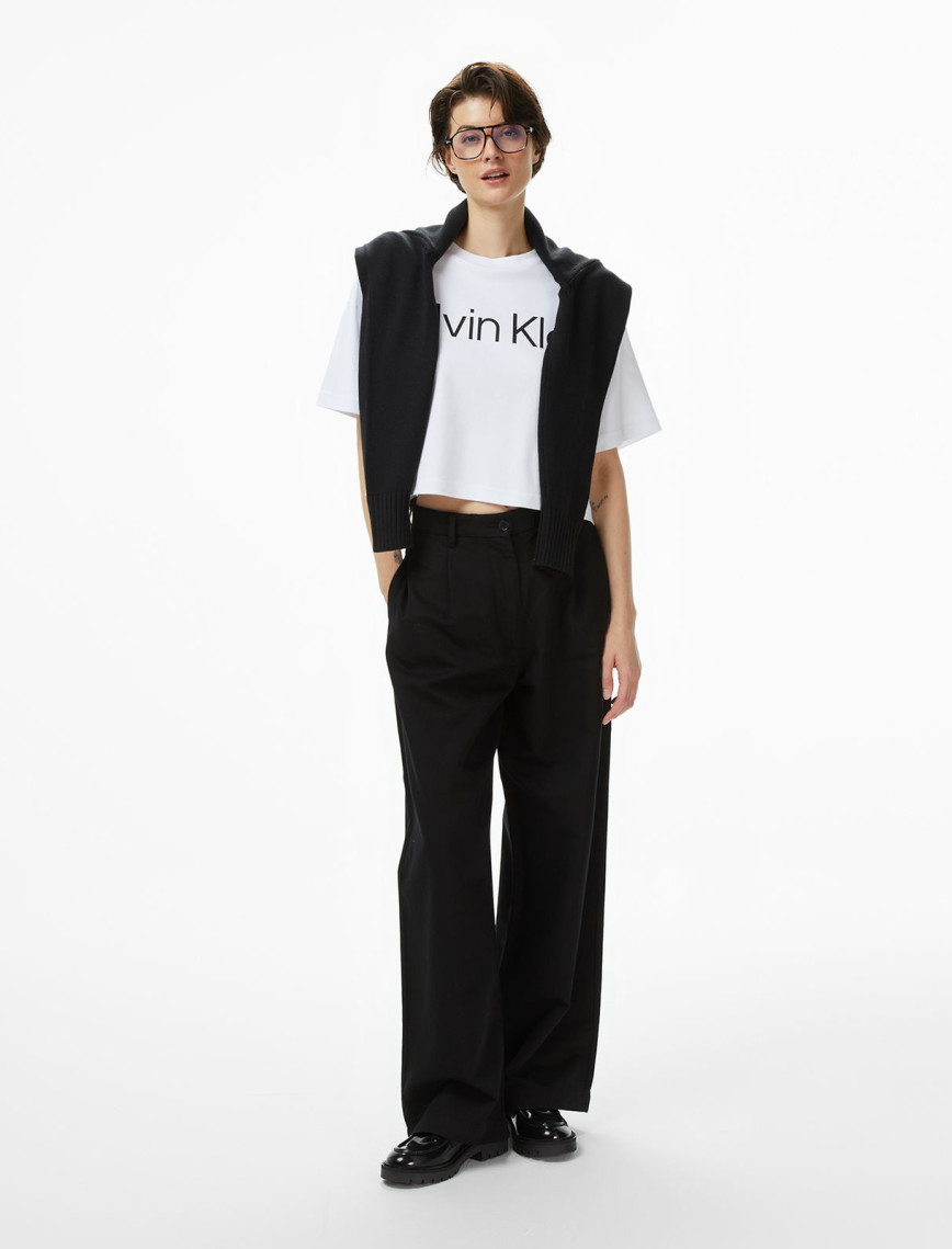 Calvin Klein Boxy Logo Graphic Kadın Beyaz T-Shirt