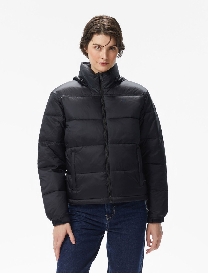 Tommy Jeans Hood Essentials Kadın Siyah Puffer Mont Tommy Jeans Hood Essentials Kadın Siyah Puffer Mont
