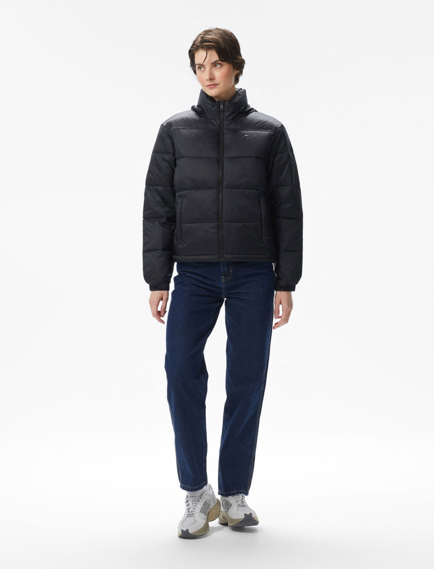Tommy Jeans Hood Essentials Kadın Siyah Puffer Mont Tommy Jeans Hood Essentials Kadın Siyah Puffer Mont